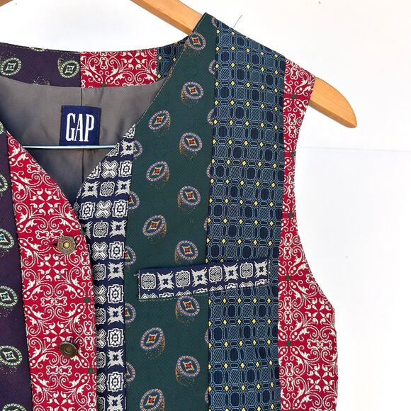 Vintage Gap Cropped 90s Y2K Patchwork Vest Quilt Cottagecore Bandana Small - Picture 5 of 8